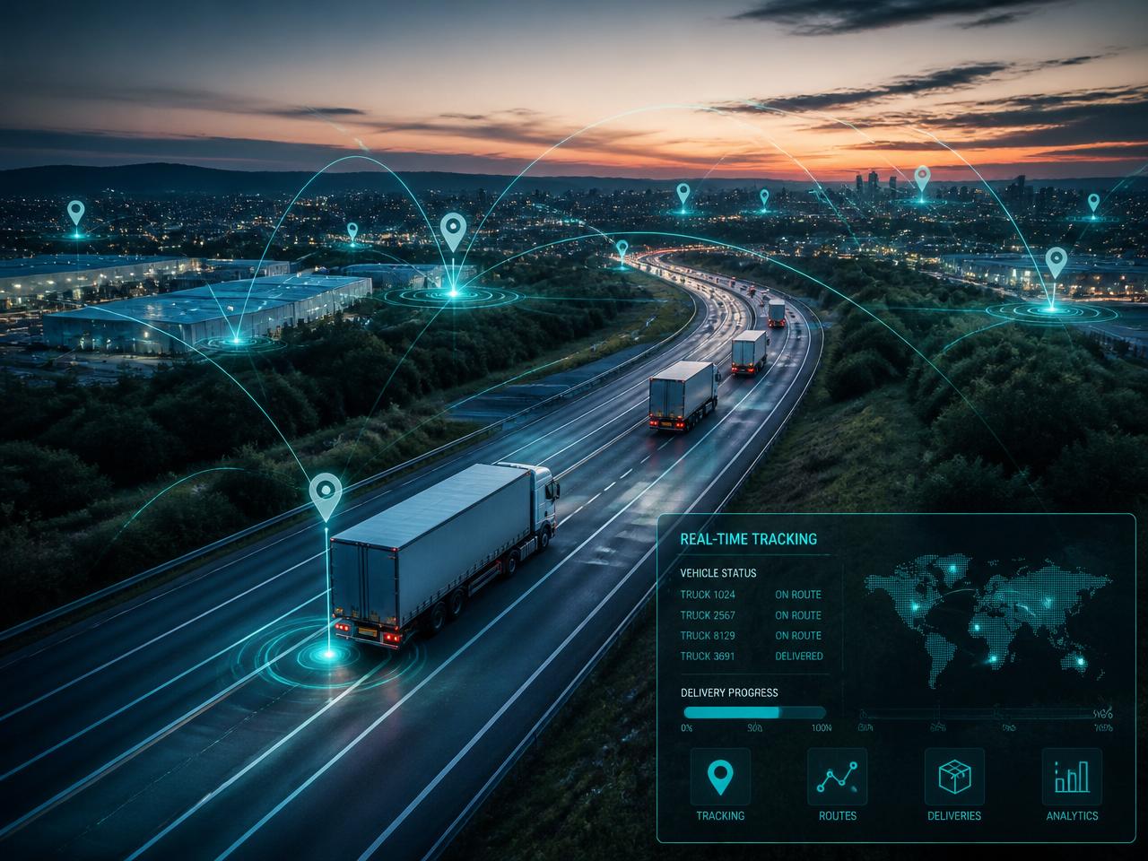 Real-time transport management with connected fleet and route tracking